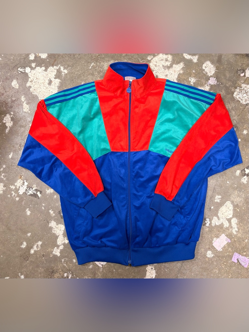 Vintage 80s 90s Adidas Mens- SIZE L Color Block Velour Velvet Track Jacket